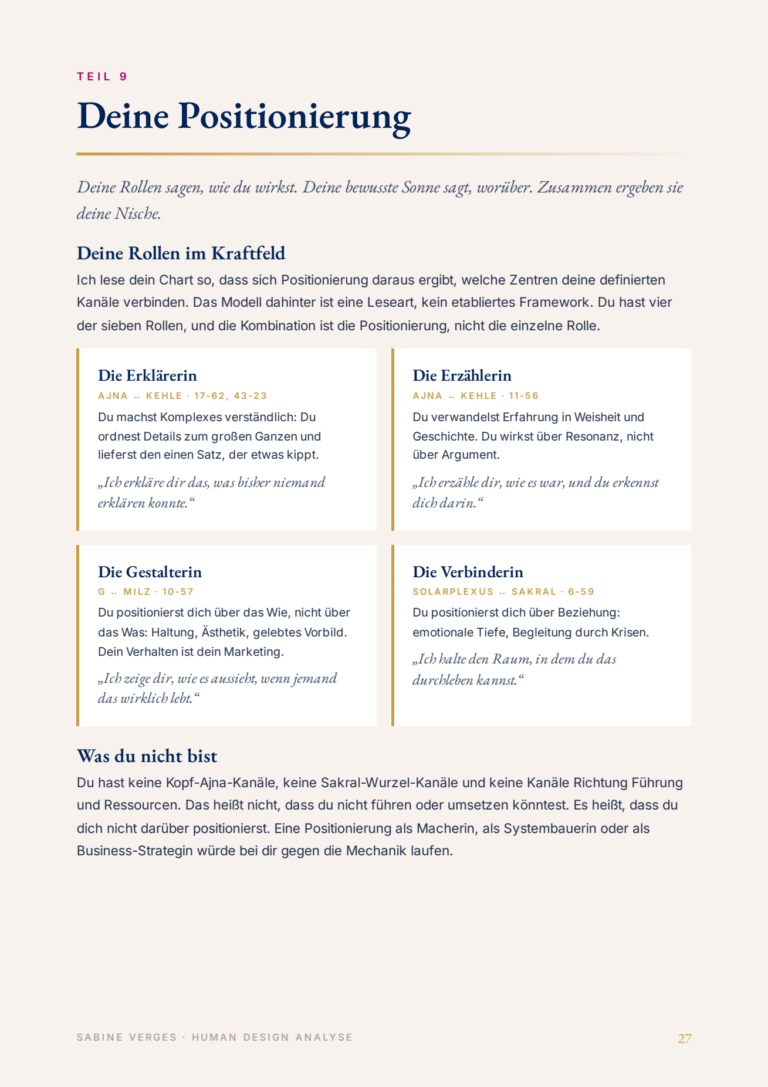 Beispielseite aus einem save-Analyse-Booklet: Deine Positionierung